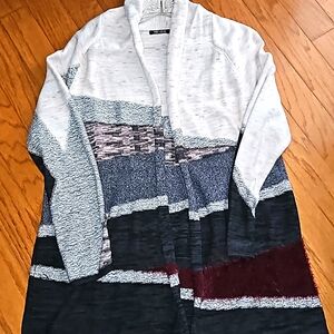 NIC + ZOE LONG MULTI-PRINT OPEN SWEATER sz XL